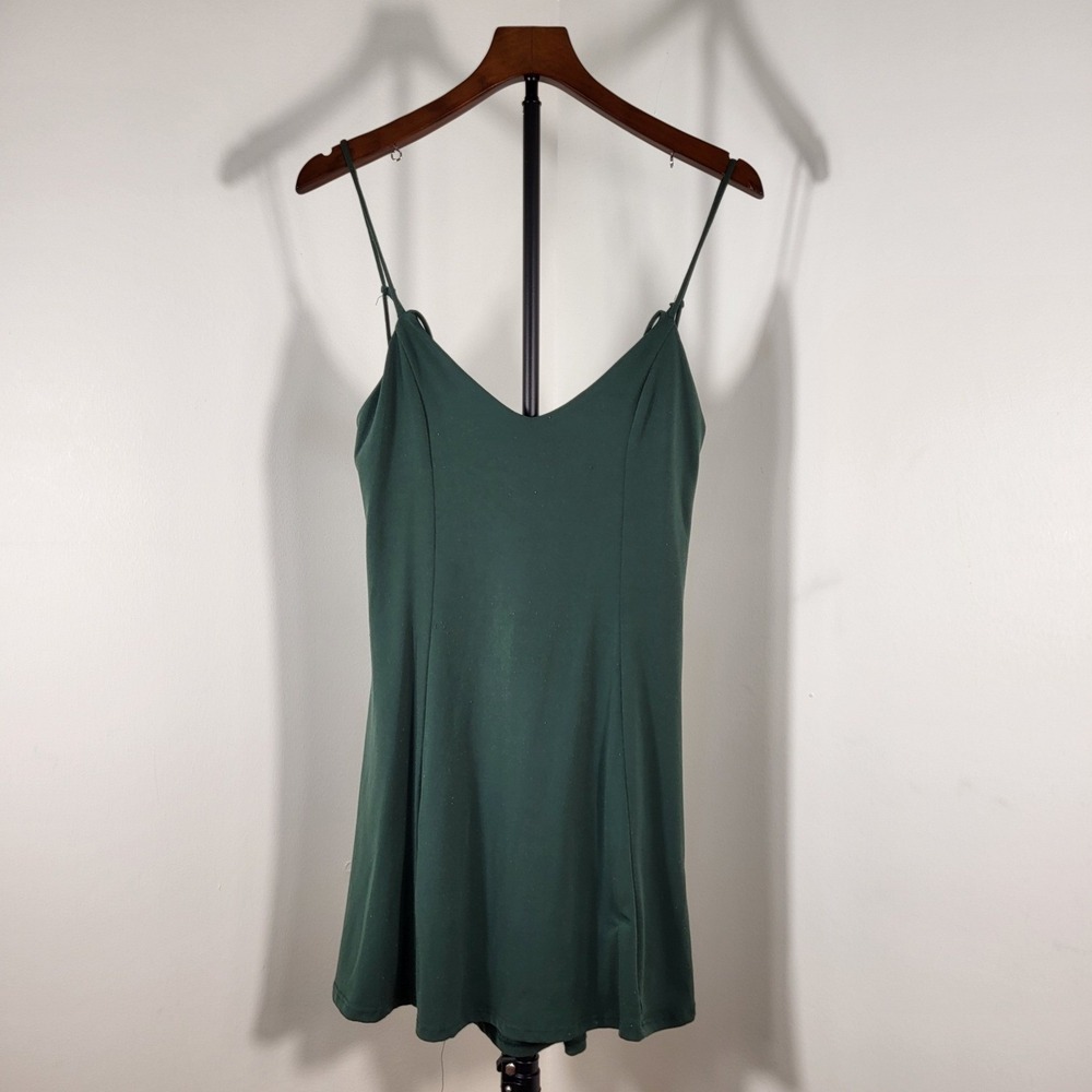 Silence + Noise Forest Green Strappy Lace Up Back Fit and Flare Mini Dress Men M
